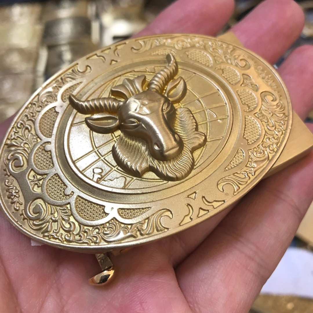 椭圆羊头黄铜自动皮带扣头适用有牙轨3.5腰带