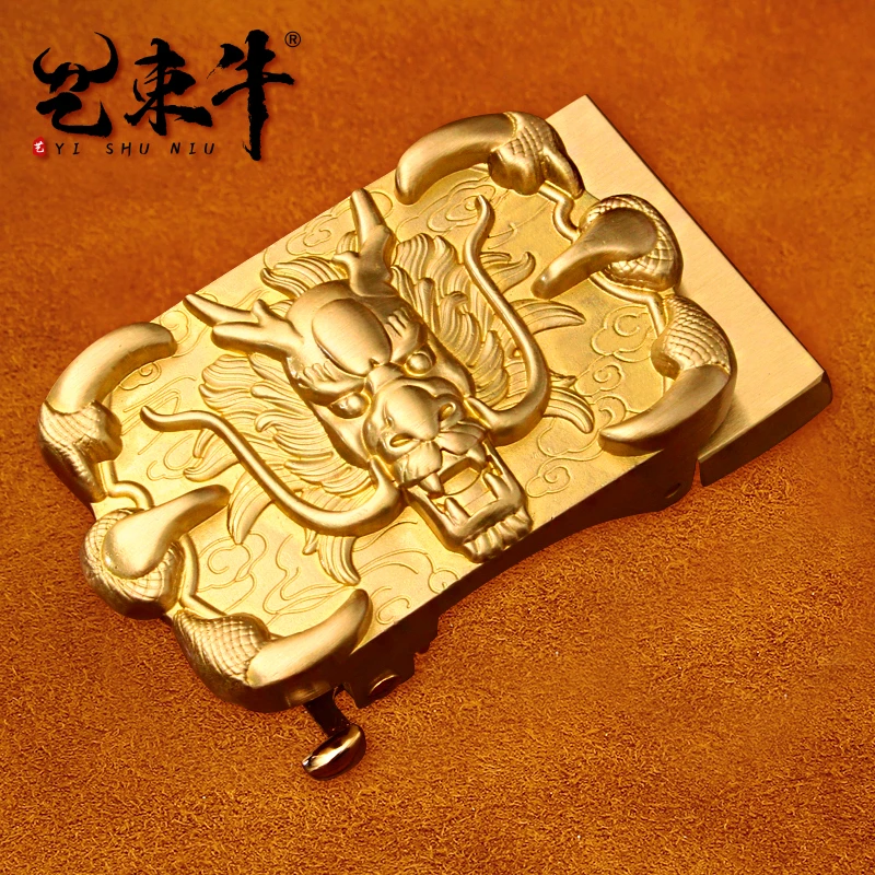 【龙爪】3.5 皮带头黄铜自动扣头高档铜扣卡槽扣腰带卡子配件