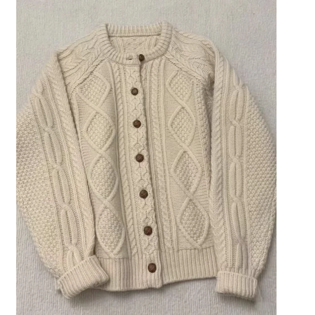 【运费补贴】日系复古毛衣外套女秋冬宽松慵懒圆领针织开衫外穿上衣