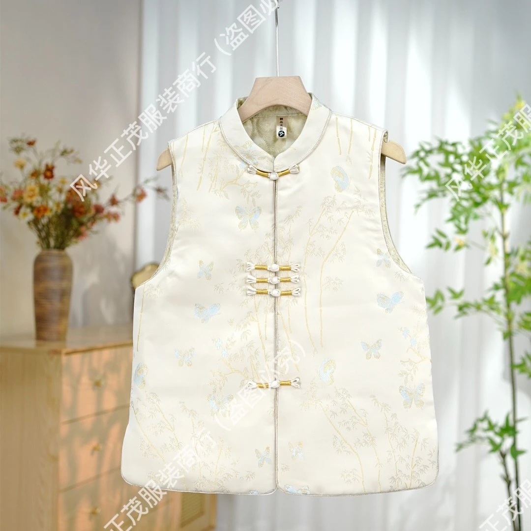 【3766-2】加棉款  新中式国风重工提花立领马甲时尚复古马甲