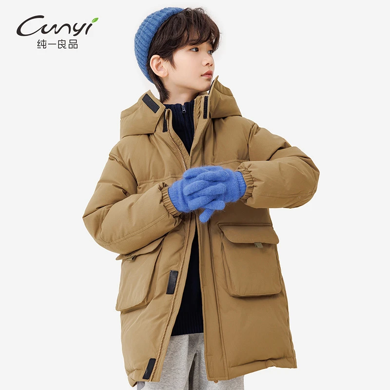 纯一良品童装男童中长款羽绒服秋冬儿童加厚保暖防水连帽外套Z