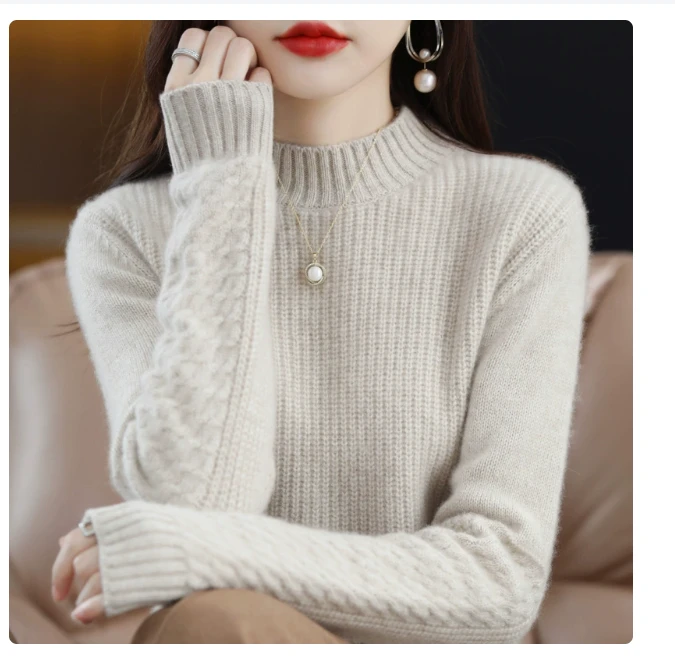 半扭花！线下元宝针半高领女秋冬新款软糯套头毛衣