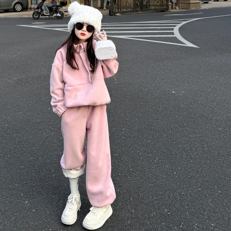 女童加绒卫衣套装秋冬装2025新款儿童摇粒绒外套卫裤保暖休闲洋气