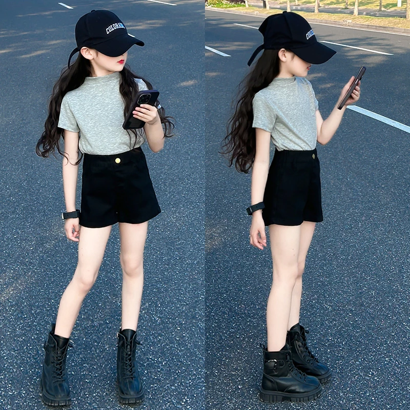 女童牛仔短裤夏季2025新款洋气儿童夏装中大童黑色外穿高腰短裤