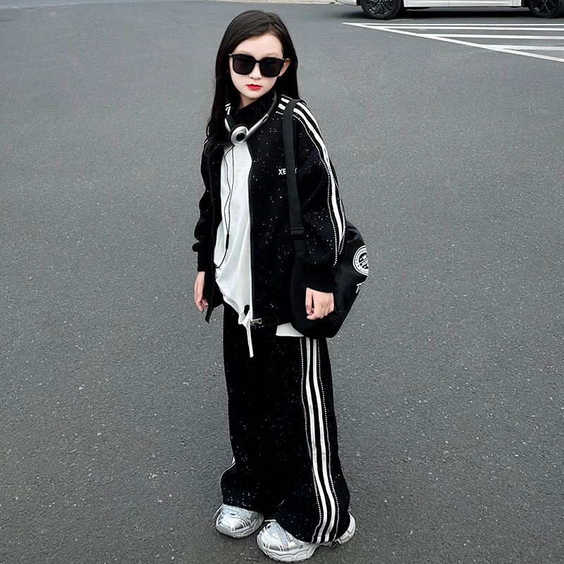 女童运动服套装2024新款洋气时髦韩系儿童运动休闲外套裤子两件套