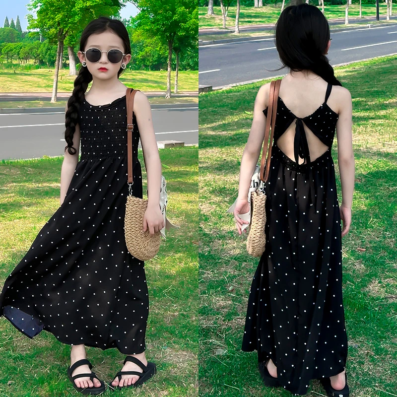 女童夏款波西米亚黑色气质连衣裙时尚沙滩裙洋气裙子2025夏季新款