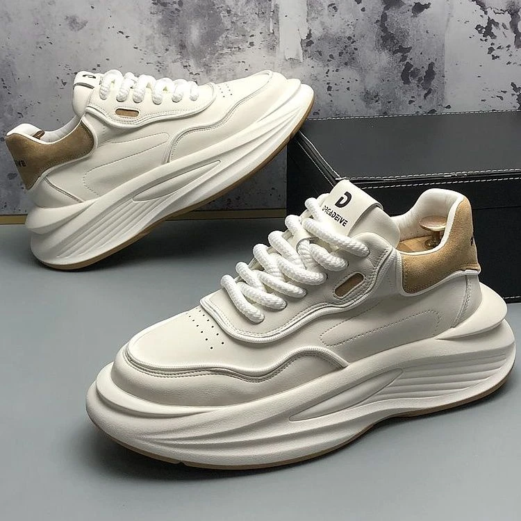 欧洲站潮流男鞋厚底小白鞋2023老爹鞋男秋冬新款透气皮面运动休闲