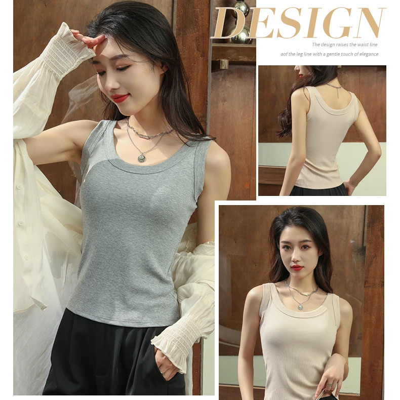 夏季新款时尚紧身百搭性感修身显瘦运动螺纹打底衫棉背心