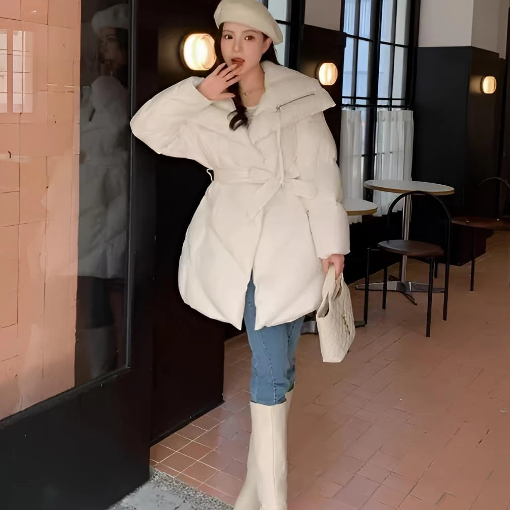 RQ3573羽绒服女冬季新款小个子爆款白鹅绒修身款带收腰保暖外套