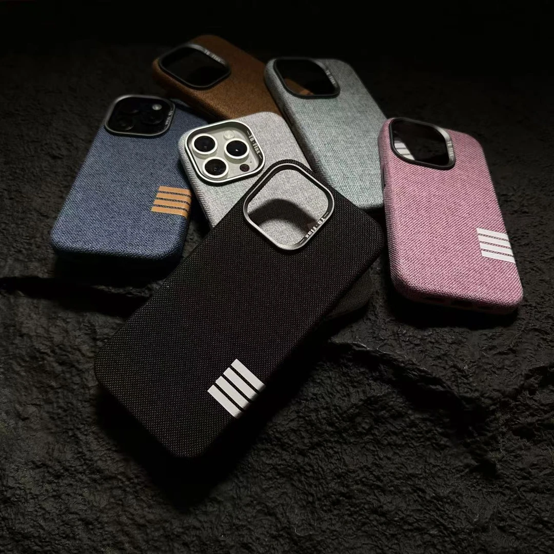新款适用苹果16promax亚麻布磁吸手机壳iPhone15全包创意14防摔壳