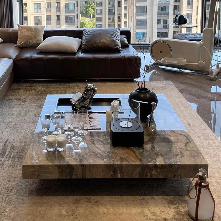 大理石正方形茶几意式极简客厅家用大小户型轻奢高级感米洛提悬浮