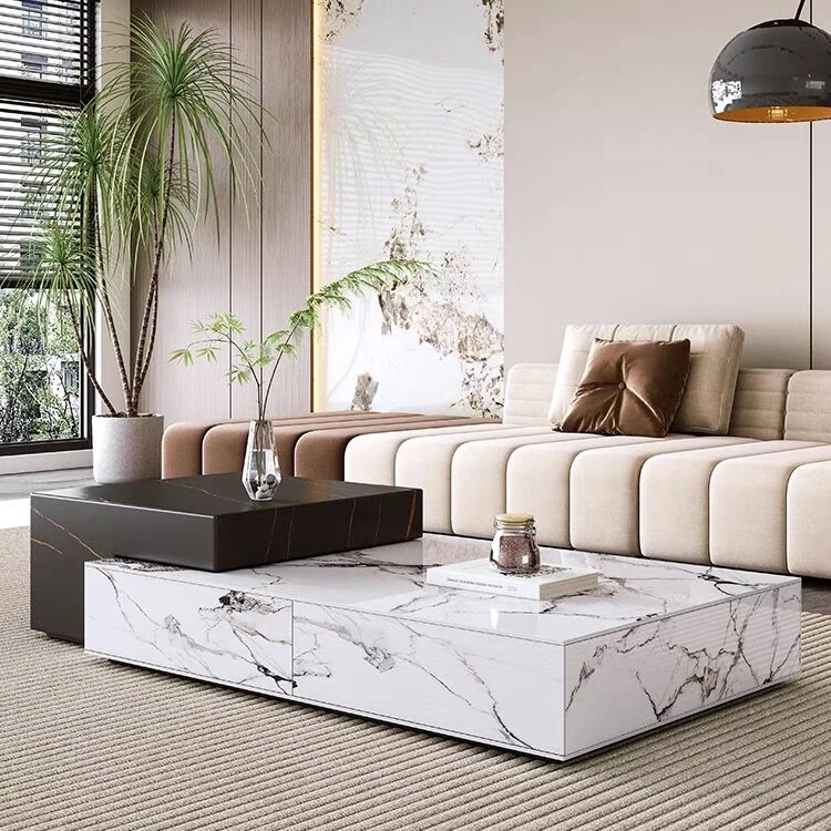 现代简约家用客厅北欧岩板长方形茶几小户型创意极简储物可伸缩