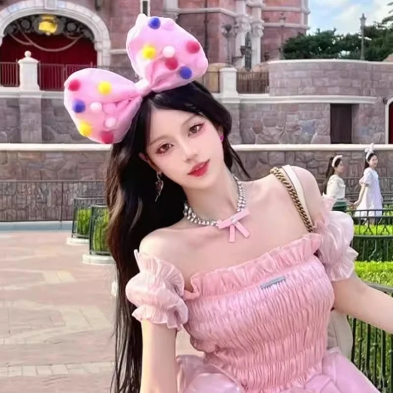 在逃公主少女心粉色大蝴蝶结发箍显脸小迪士尼头箍生日氛围感头饰