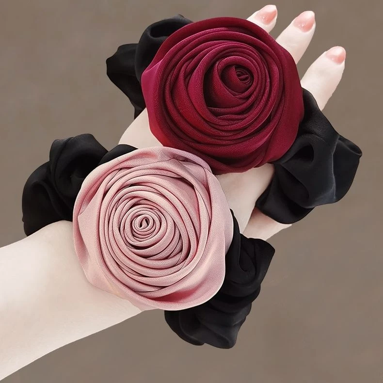 玫瑰花发圈2023新款大肠发饰高级感头饰扎丸子盘发头花朵头绳红花