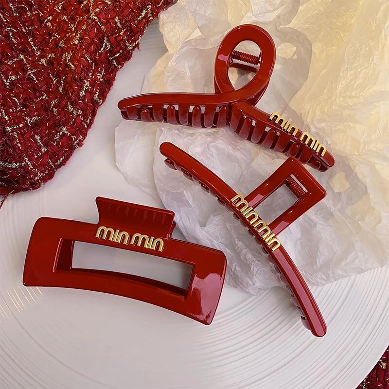 圣诞节红色抓夹大号鲨鱼夹高级感发夹女后脑勺2023新款头饰夹子