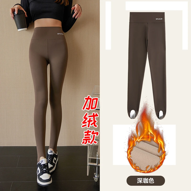 秋冬加绒加厚踩脚鲨鱼裤外穿压力带绒保暖打底裤显瘦弹力一体型裤