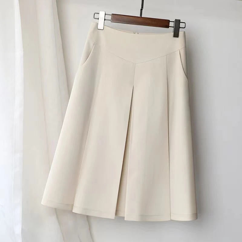 高腰半身裙2025春夏季新款中长款a字裙百褶裙中裙显瘦西装料裙子