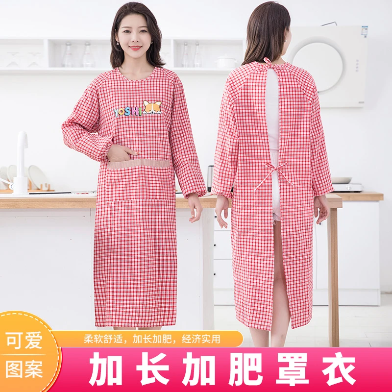 围裙罩衣男女用加长家庭长袖罩衣加肥棉布大人做饭工作服厨房防油