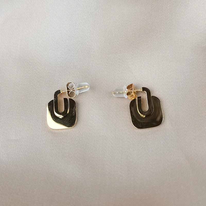 不锈钢耳饰 出口法式几何方块高级感耳饰【哎呦家18173】