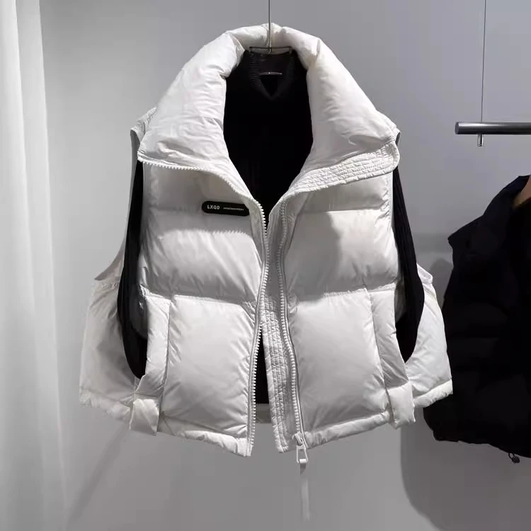 羽绒服马甲女欧货马夹外套2025秋冬新款立领加厚坎肩白鸭绒女款