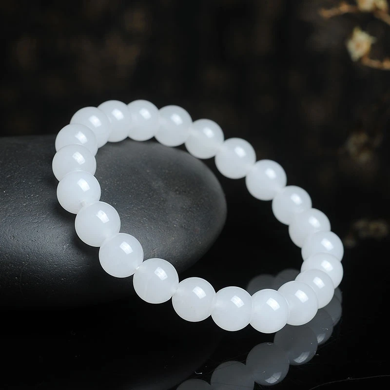 真玉手串手链男女和田情侣羊脂白玉圆珠链玉石佛珠新疆和田玉