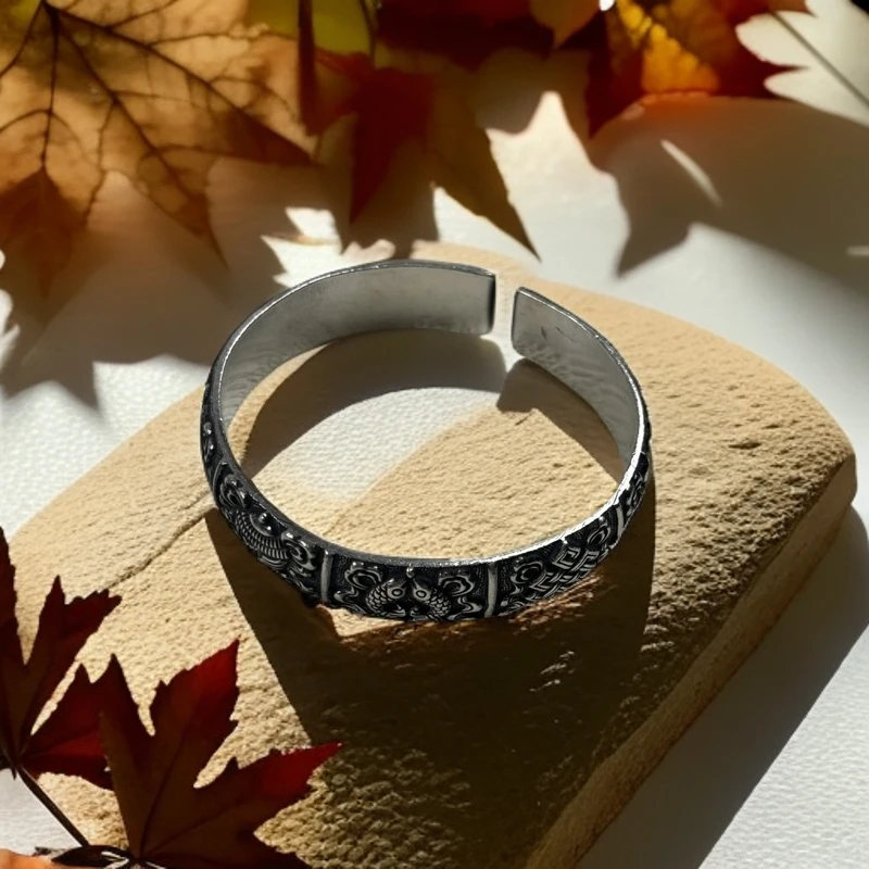 足银手镯 足银 999 手镯手工时尚复古个性霸气百搭银色