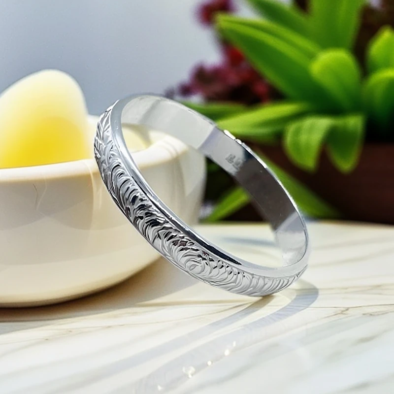 足银手镯 四宝银饰足银 999 菊花开口手镯百搭精美简约时尚经典