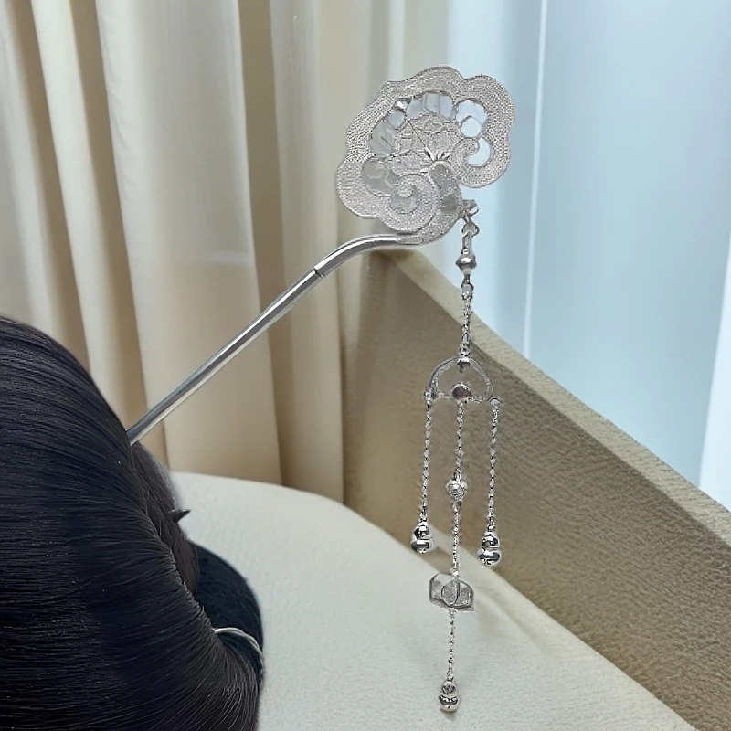 足银银制品 四宝银饰足银花丝祥云发簪手工簪子气质百搭民族风