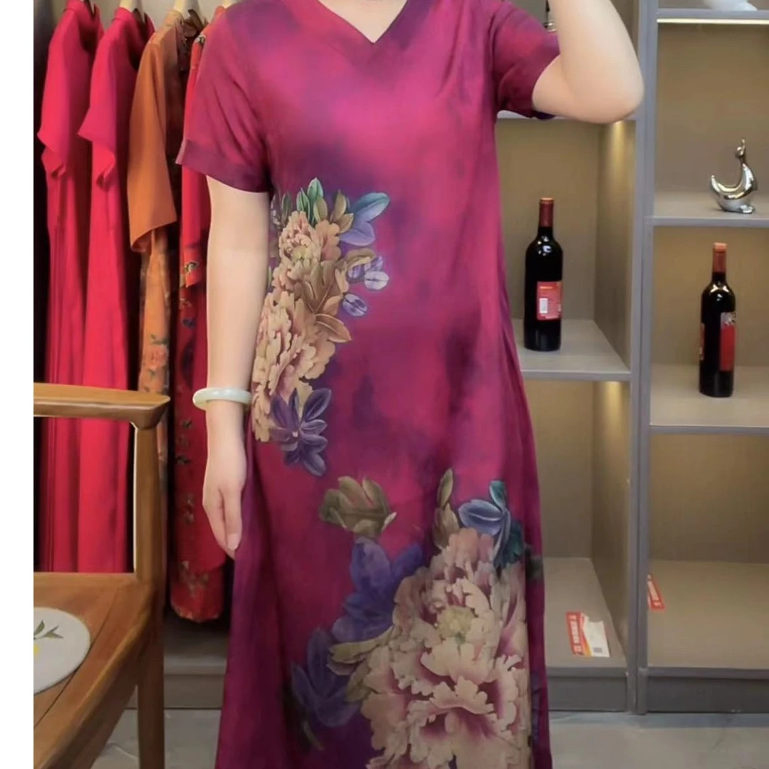 新款V款双面双穿气质高雅时尚妈妈装连衣裙