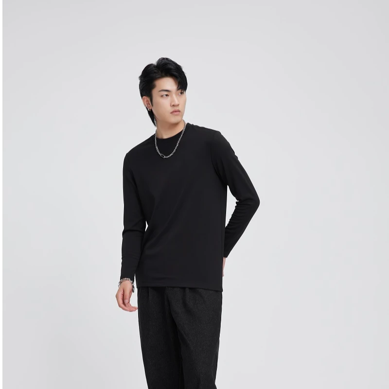 HERBEL/黑白2024春秋季男士长袖T恤百搭款式时尚休闲潮流纯色984