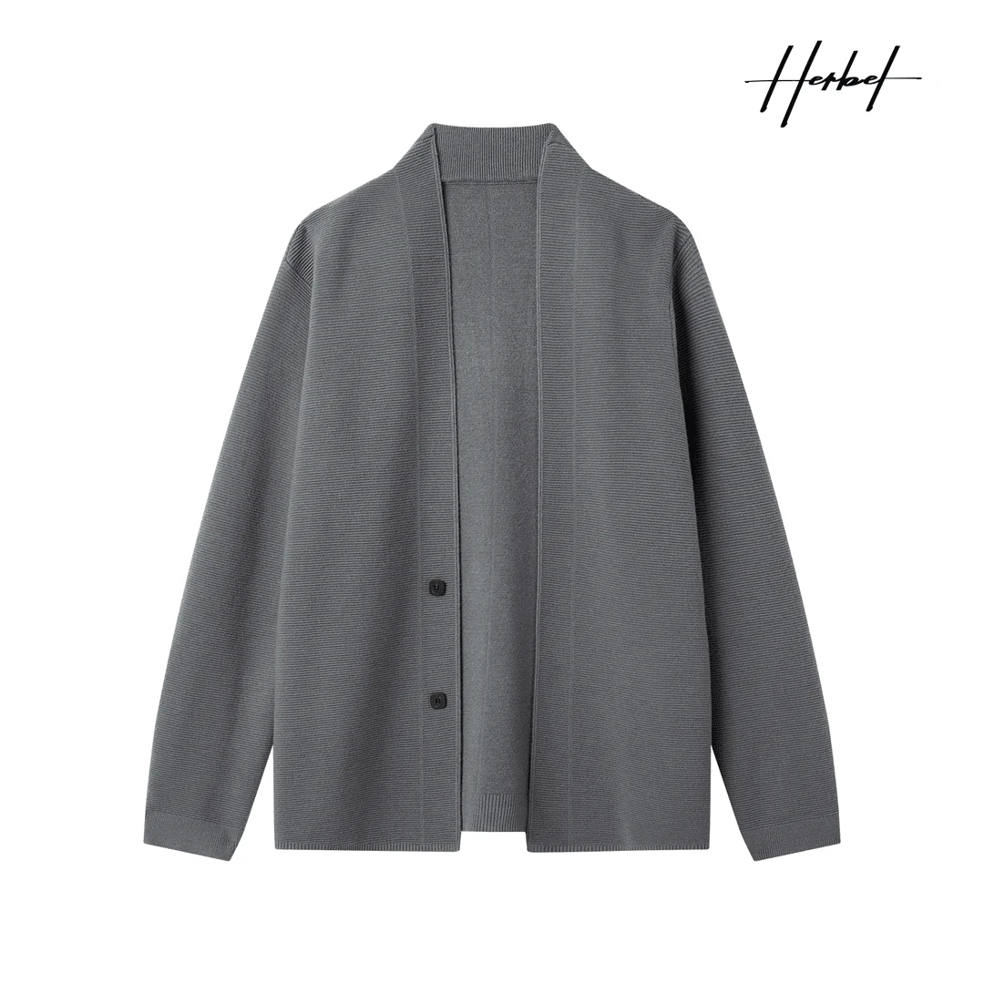 HERBEL/黑白2024早秋穿搭新款男士百搭针织开衫修身显瘦毛衣007