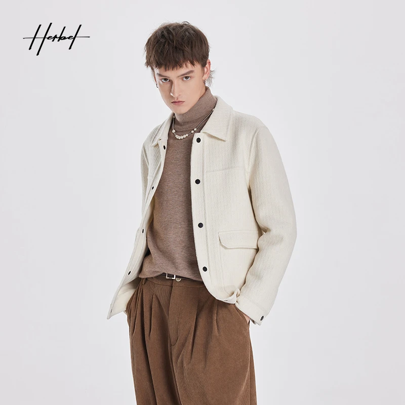 HERBEL/黑白秋冬新款千鸟格呢夹克外套格纹宽松上衣男时尚1606