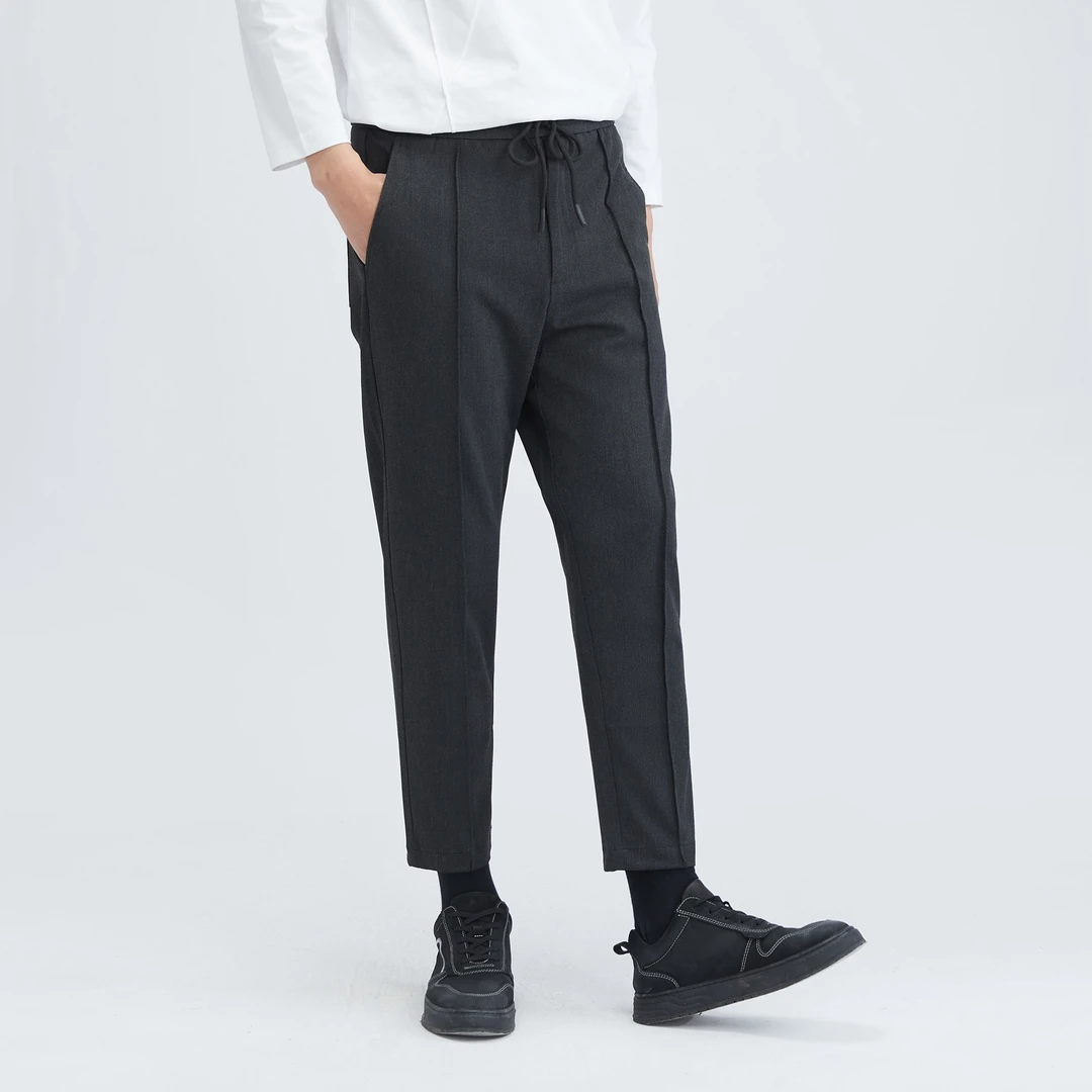 HERBEL/黑白2024春季男士松紧腰长裤薄款小脚锥形休闲裤百搭070