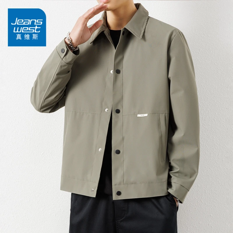 真维斯春秋季男士翻领夹克潮牌冲锋上衣工装男款运动痞帅外套新款