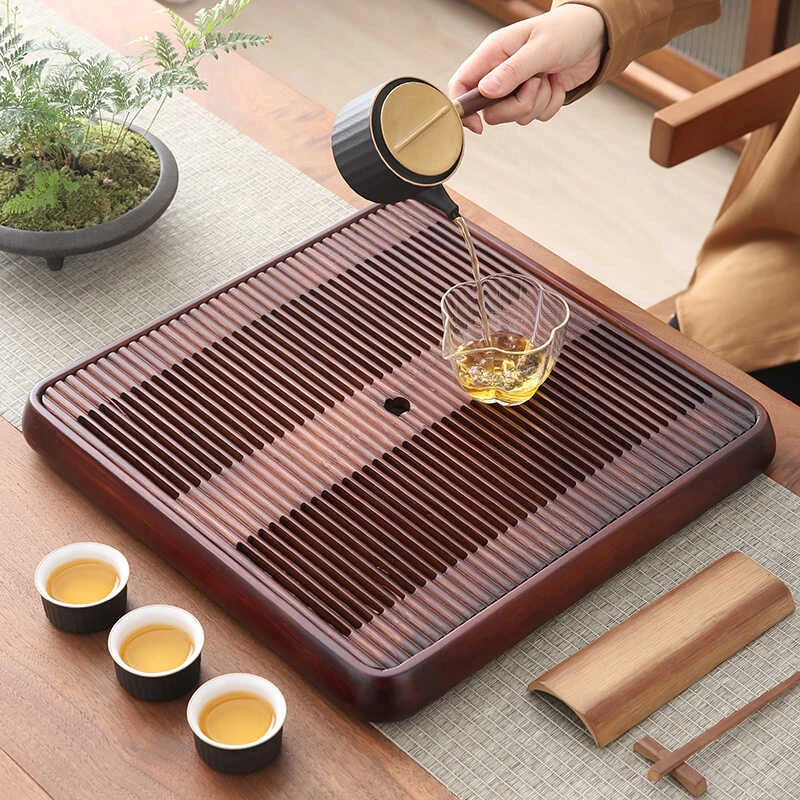 2024新款竹制禅语储排两用茶盘家用简约正方形干泡茶台茶具配件