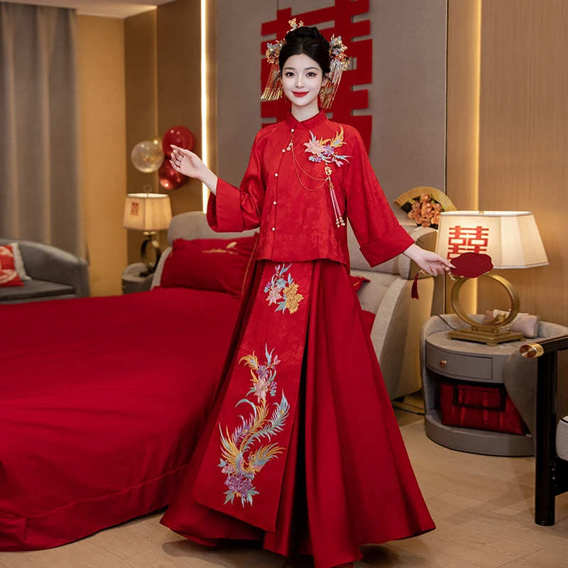 秀禾服新娘2024新中式敬酒服新款孕妇小个子订婚礼服显瘦出阁嫁衣