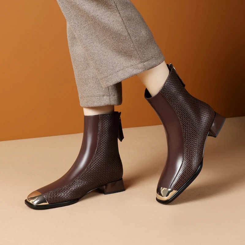 中筒靴真皮百搭短靴跟中靴靴子冬季新款马丁靴1378-20