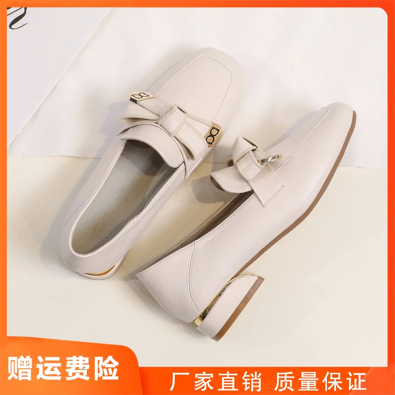 小皮鞋女2025新款爆款春季英伦风真皮黑色软底中跟春秋舒适乐福鞋