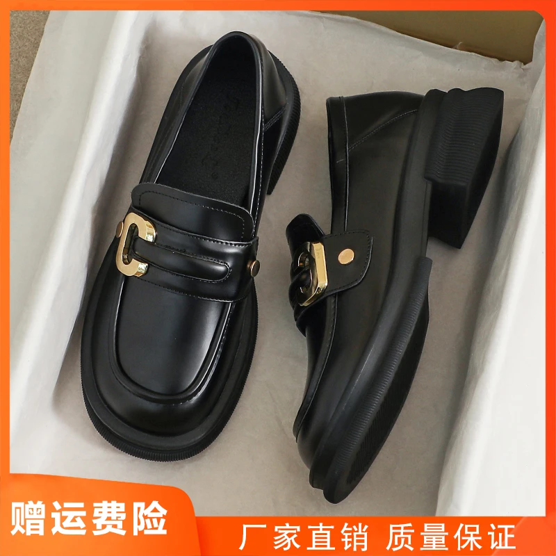 真皮小皮鞋女2025新款春秋英伦风黑色大码41配裙子乐福厚底43女鞋