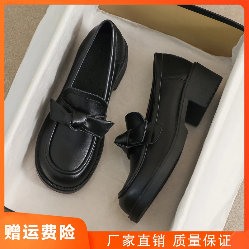 圆头通勤真皮豆豆黑色小皮鞋女2025年新款真皮单鞋女鞋软底乐福鞋