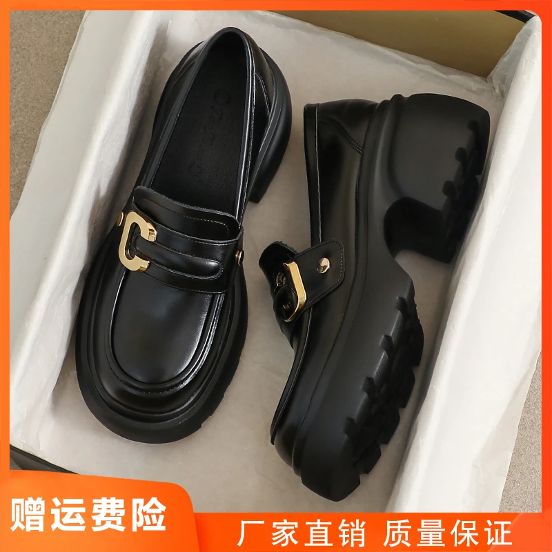 小皮鞋女2025新款春季夏高跟真皮黑色英伦风33工作厚底34码乐福鞋