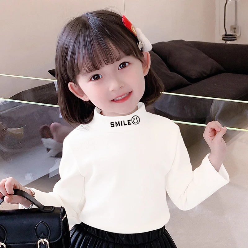 女童双面磨毛德绒打底衫半高领秋冬中大童宝宝秋衣儿童装保暖上衣