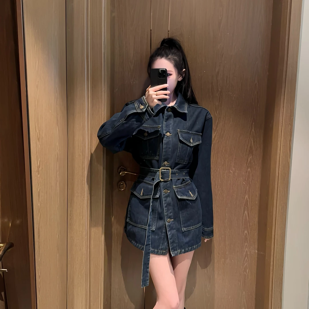 【小心姬】牛仔加绒显瘦气质长袖时尚复古收腰秋冬设计感外套