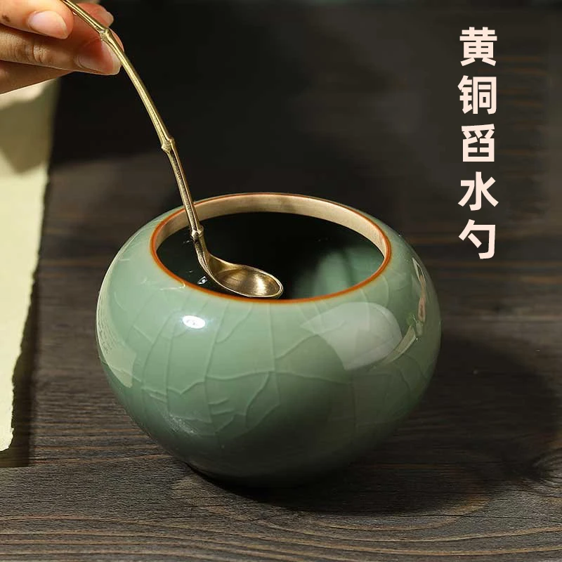 【编号038】黄铜舀水勺水盂勺如意豆芽型笔洗墨条磨墨水舀书法水盂