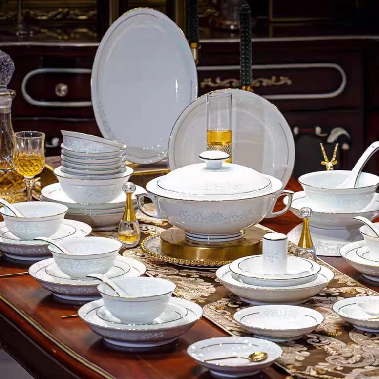 景德镇正品【白玉玲珑】70件简约高档中式新款高品质餐具家用送礼