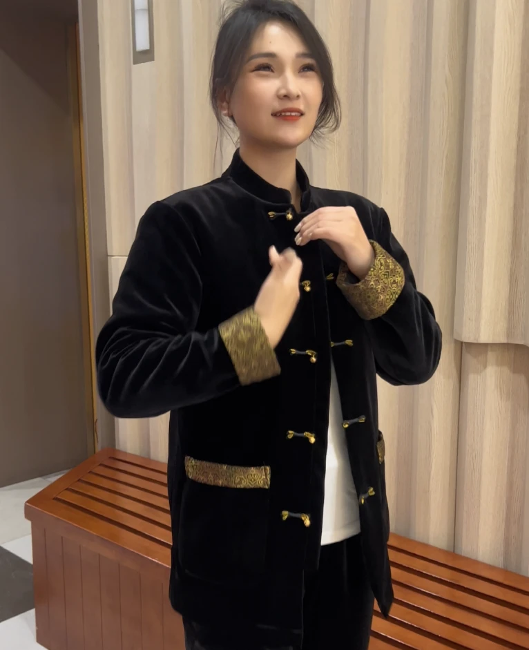 【黑水路专属】24 690-1男士新款时尚休闲唐装棉外套