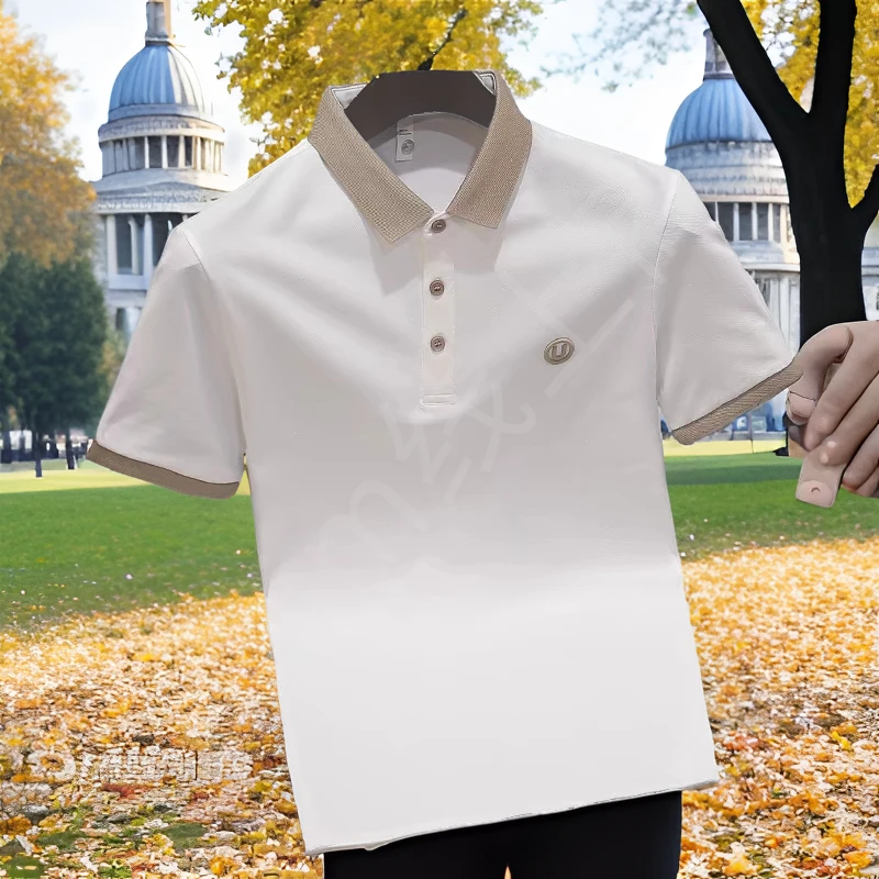 2024夏新款韩版刺绣Polo英伦修身短袖T恤男士翻领高端休闲衫