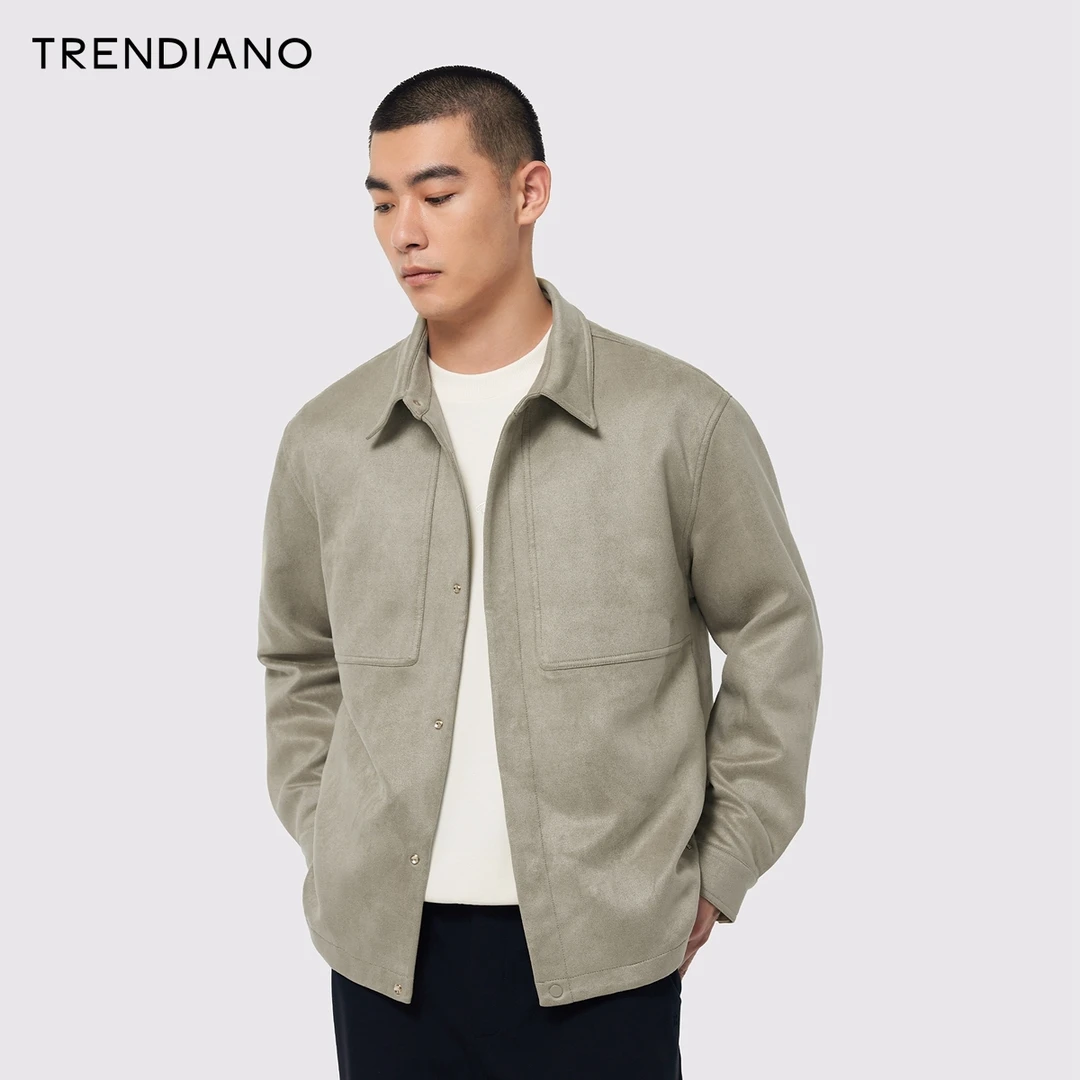 TRENDIANO经典休闲翻领夹克2024年秋季新款舒适亲肤上衣外套男潮