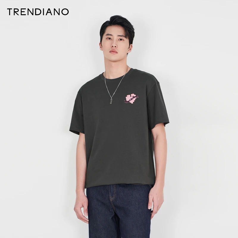 TRENDIANO官方2023新款春季短袖男款t恤圆领打底衫舒适百搭半袖
