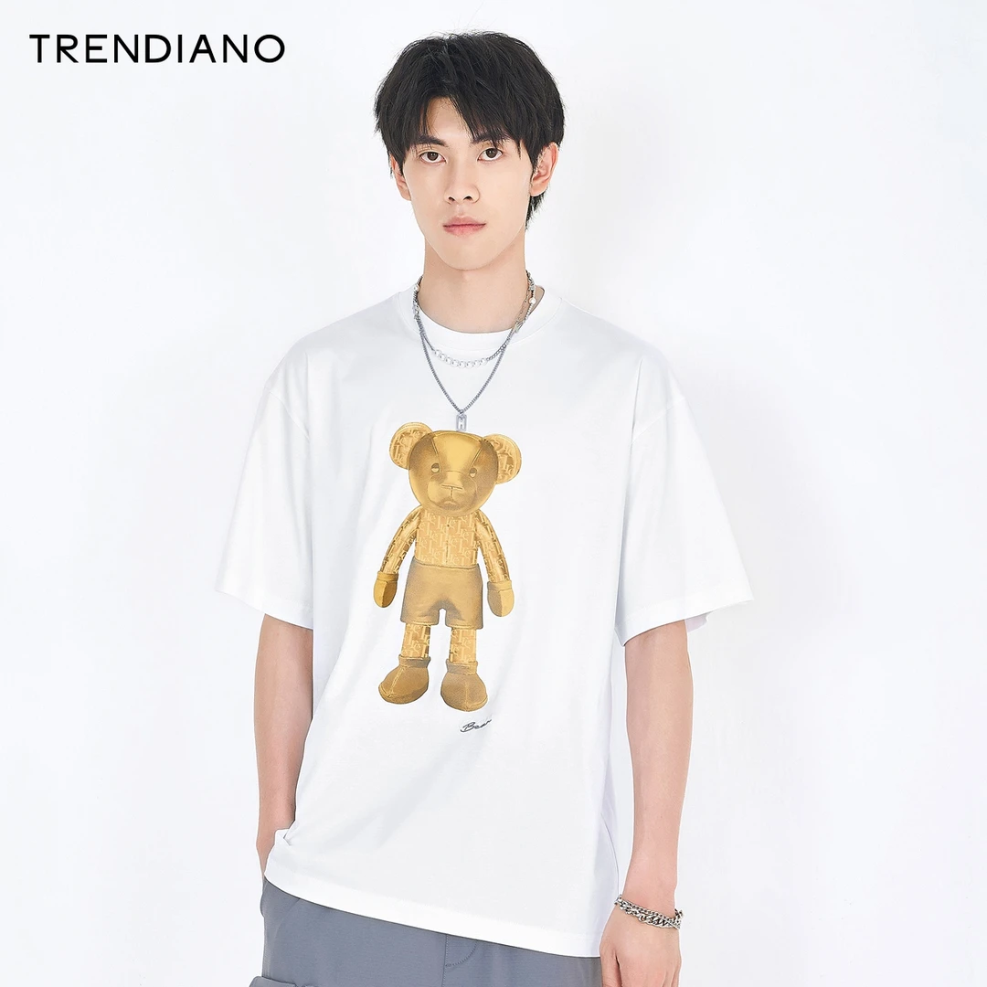 TRENDIANO潮牌2021新款夏季男装纯棉公仔圆领短袖T恤男百搭春夏